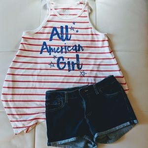 2pc set RWB SO tank, Levi's knit shorty short (12)